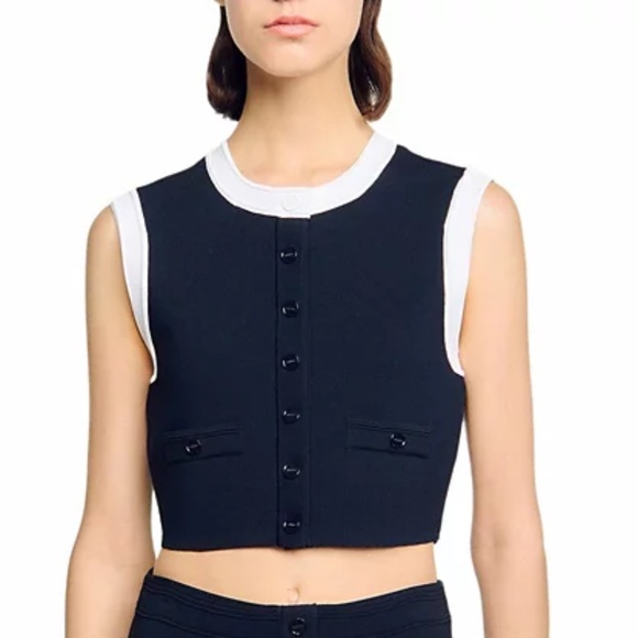 Ocean Two Tone Cropped Sleeveless Cardigan - Picture 1 of 6
